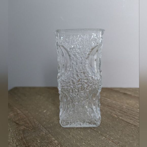 Oberglas Austria Clear glass vase textured retro vintage square vase small - Picture 3 of 7
